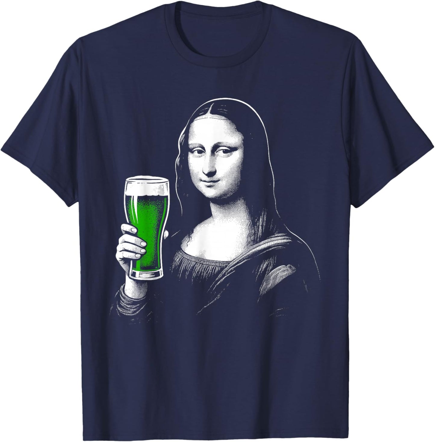 Mona Lisa St Patty's Shamrock Beer Funny St Patrick's Day T-Shirt - T-Shirt | Navy