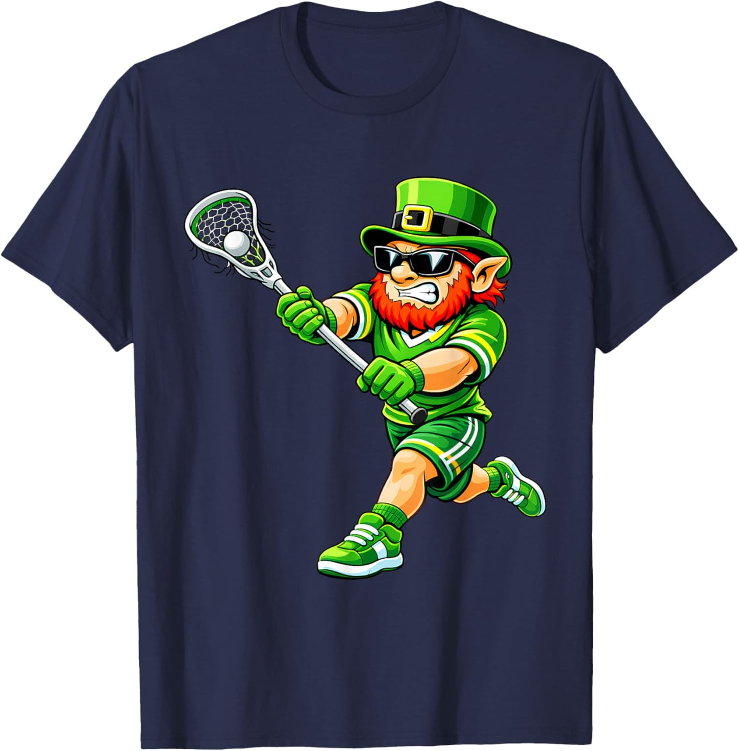 Lacrosse St Patricks Day Boys Men Kids Lax Green Leprechaun T-Shirt - T-Shirt | Navy