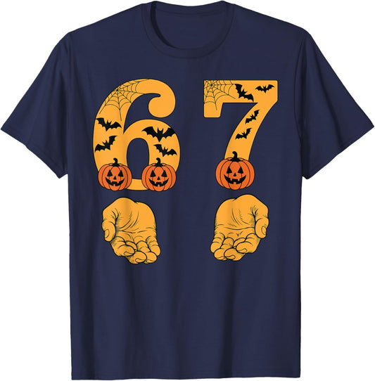 Funny Six Seven Meme Hands Gesture Gen Alpha Slang Halloween T-Shirt - T-Shirt | Navy
