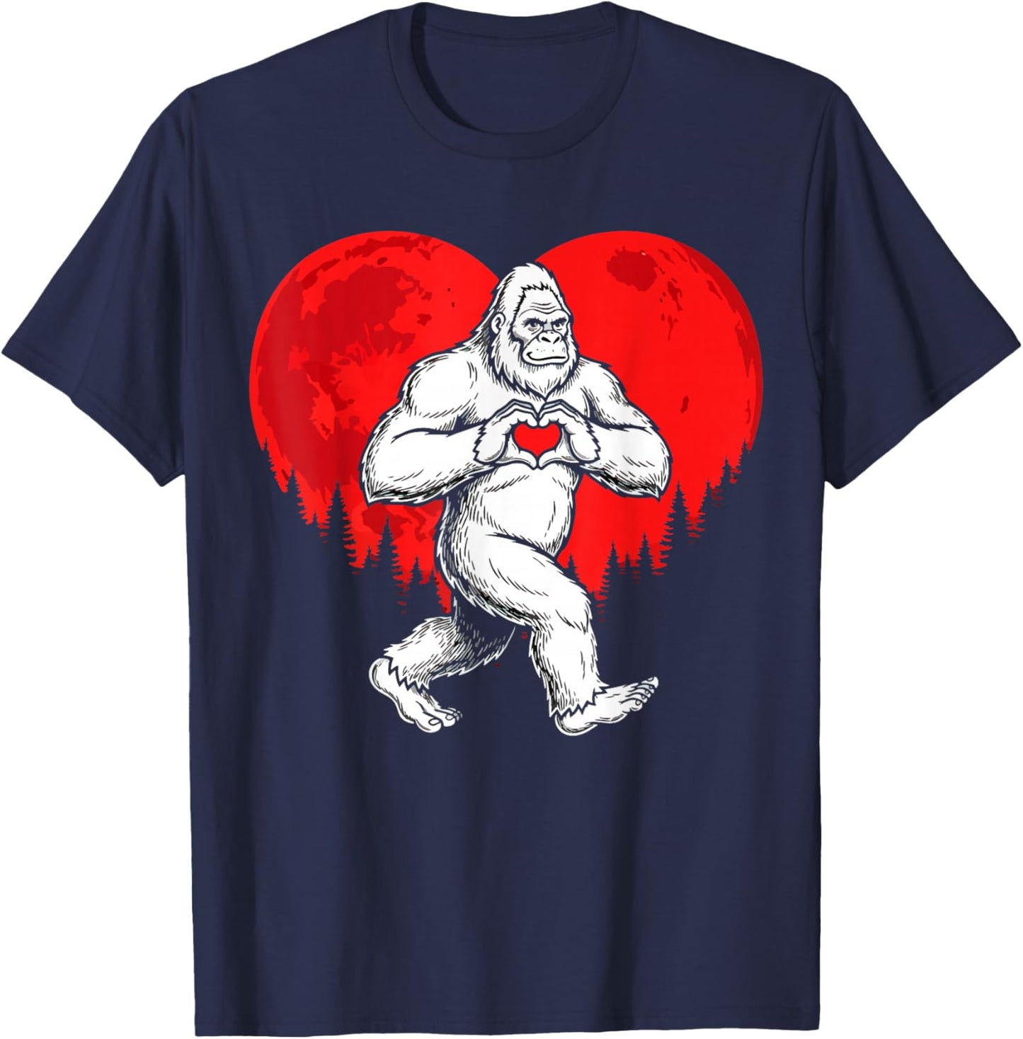 Retro Bigfoot Sasquatch Heart Funny Valentines Day Men Women T-Shirt - T-Shirt | Navy