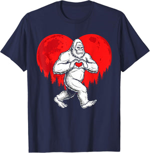 Retro Bigfoot Sasquatch Heart Funny Valentines Day Men Women T-Shirt - T-Shirt | Navy