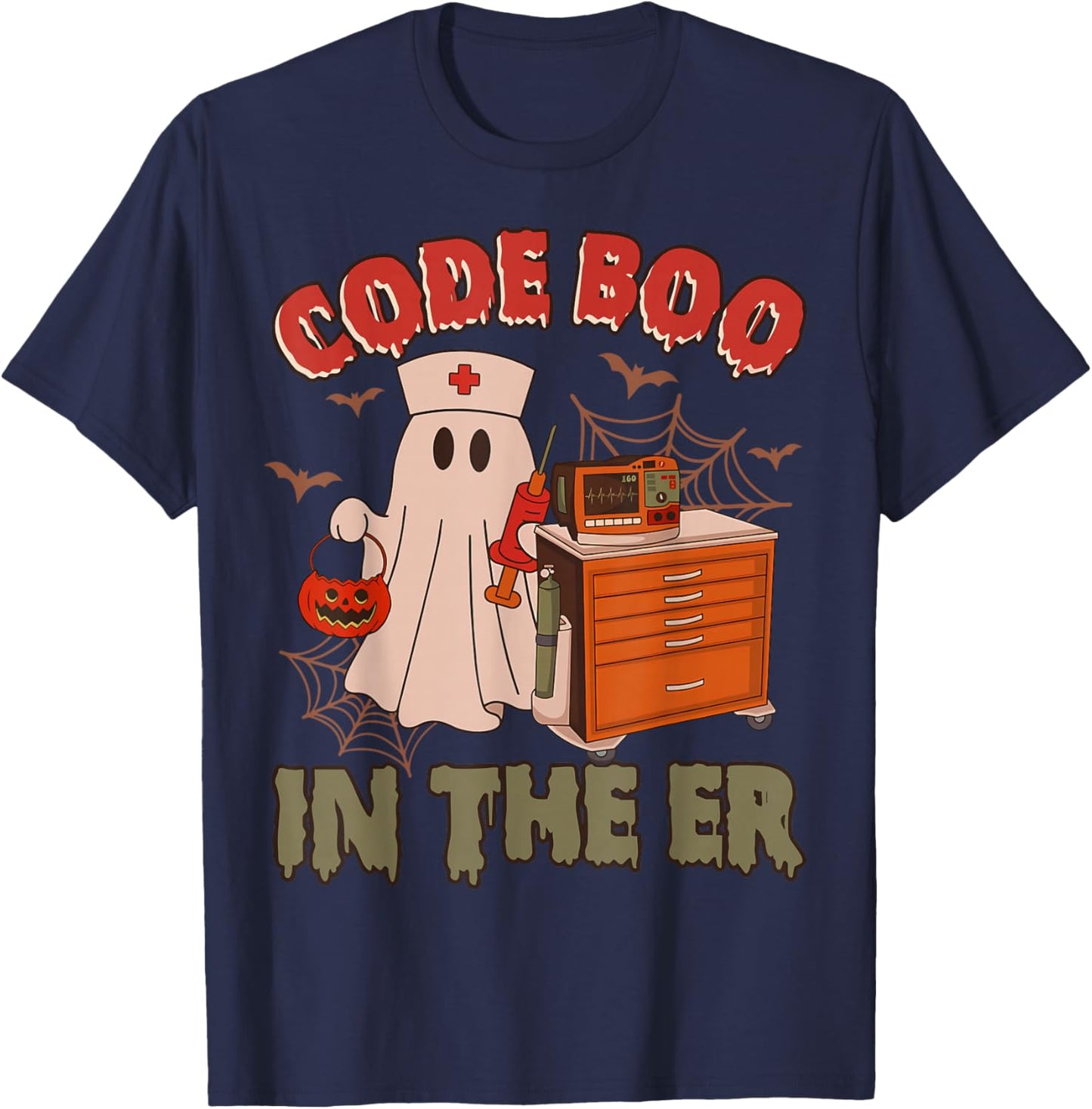 Retro Code Boo in The ER ICU Nurses Boo-JEE Ghost Halloween T-Shirt - T-Shirt | Navy
