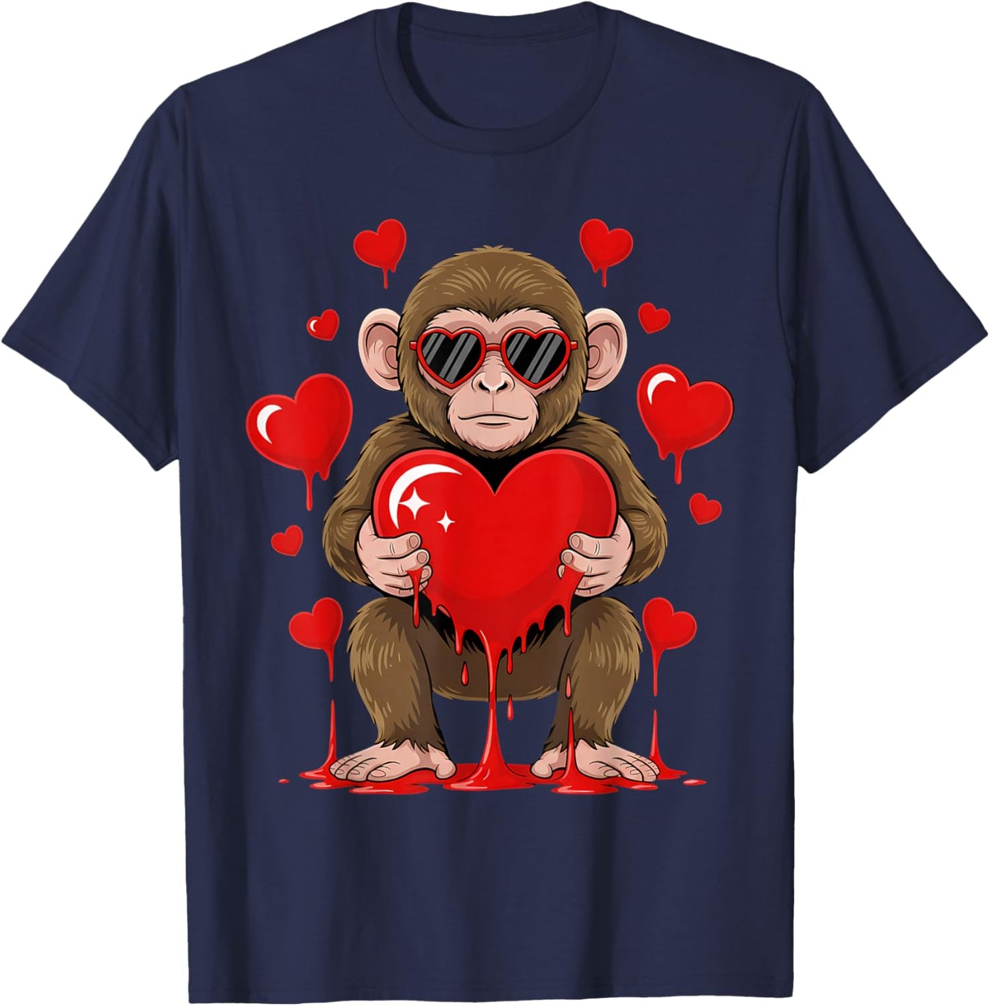 Valentines Day Cute Valentine Monkey Lover T-Shirt - T-Shirt | Navy