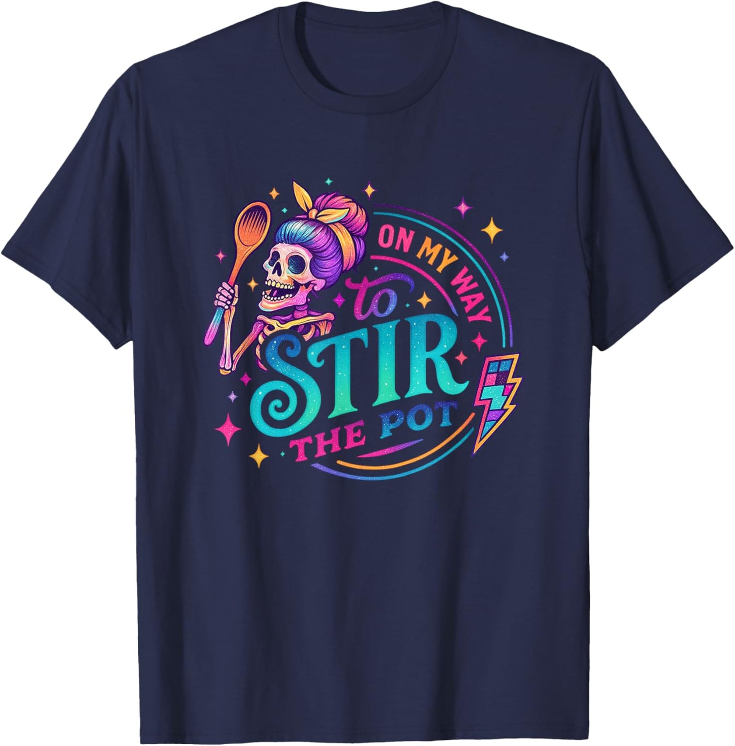 On My Way to Stir The Pot Skeleton Fun T-Shirt - T-Shirt | Navy