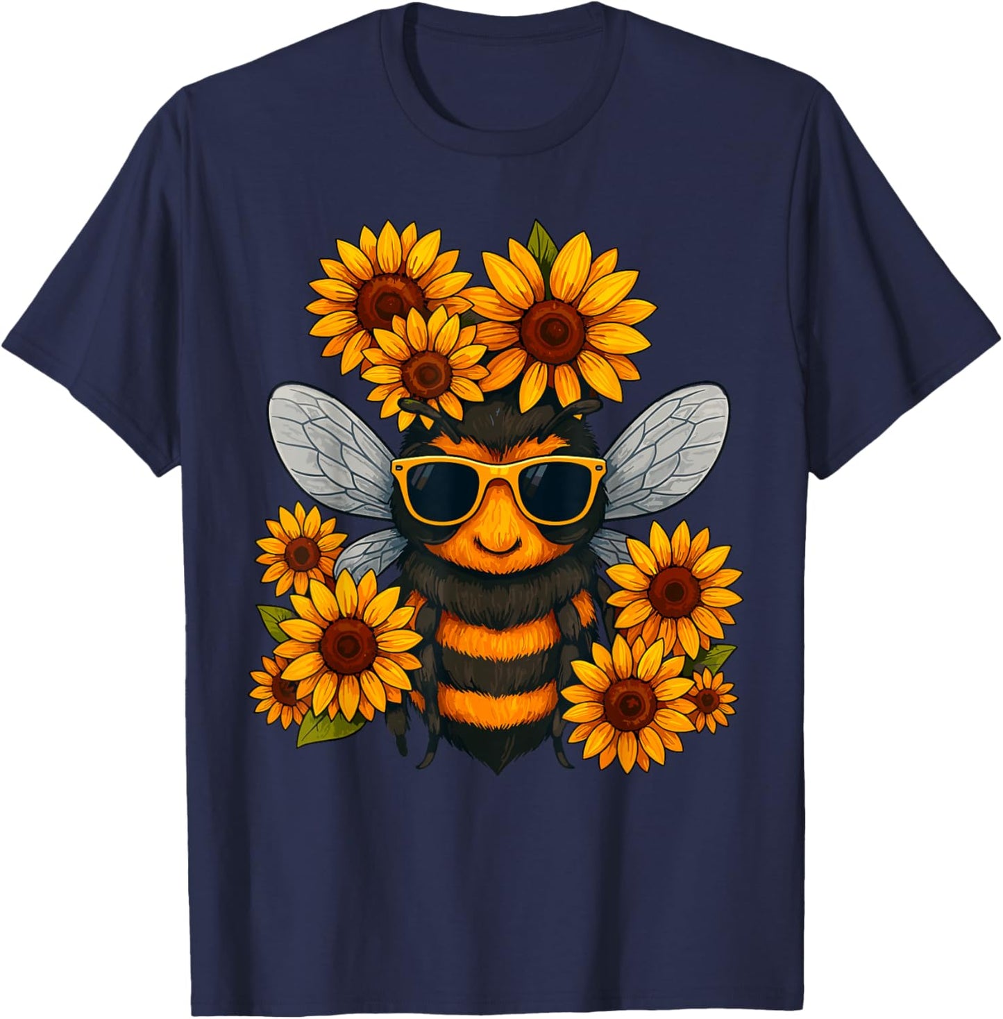 Bee with Sunflowers T-Shirt - T-Shirt | Navy