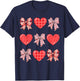 Valentine Day Hearts Leopard Coquette Bow Women Girls Boys T-Shirt - T-Shirt | Navy