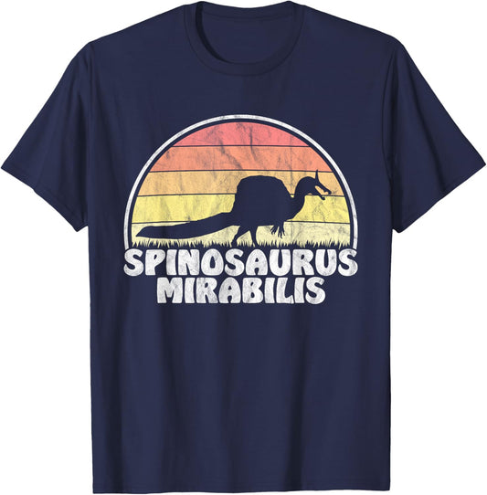 Spinosaurus Mirabilis - Retro Dinosaur Distressed T-Shirt - T-Shirt | Navy