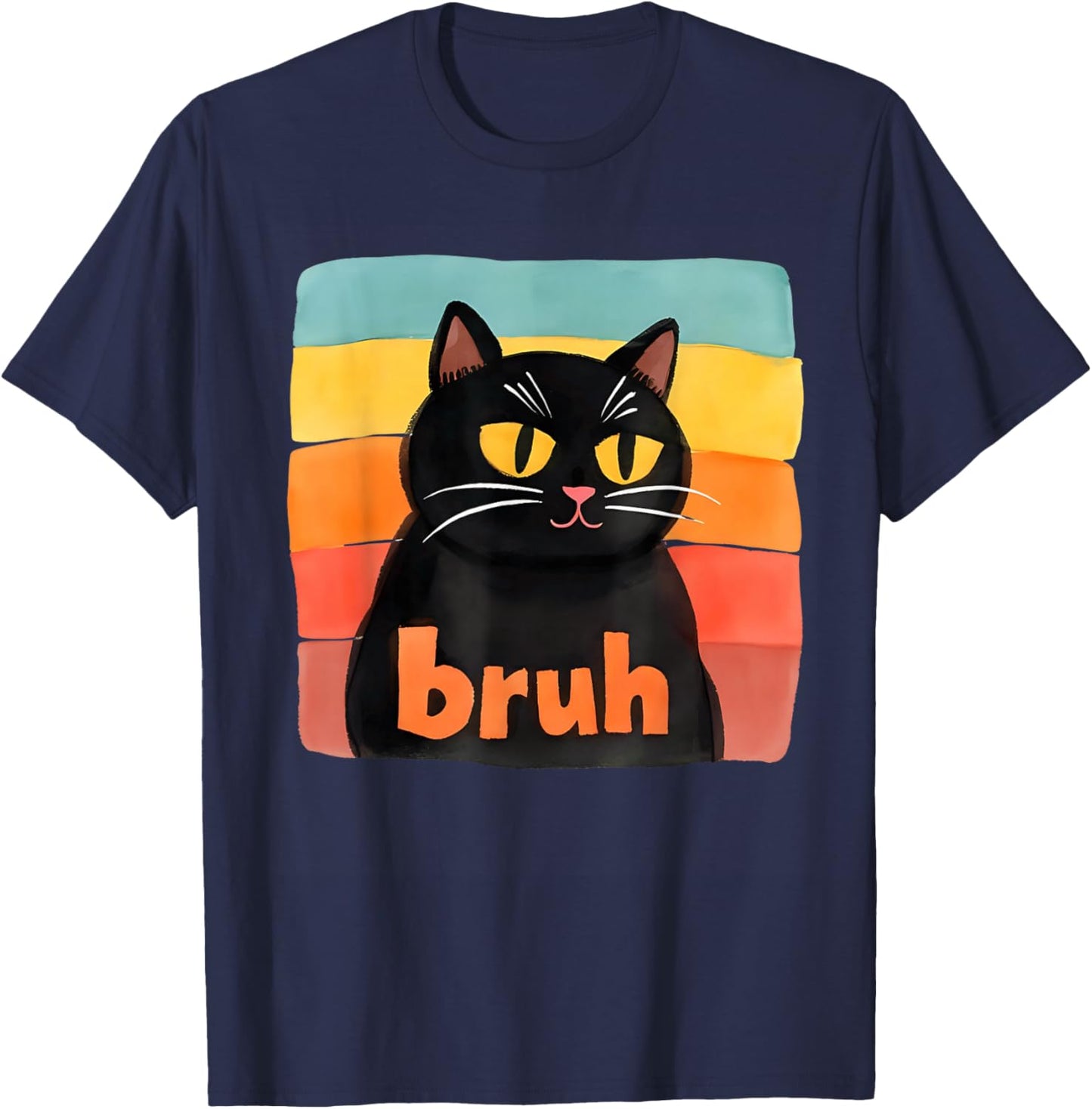 Funny Meme Saying Bruh Retro Cat T-Shirt - T-Shirt | Navy