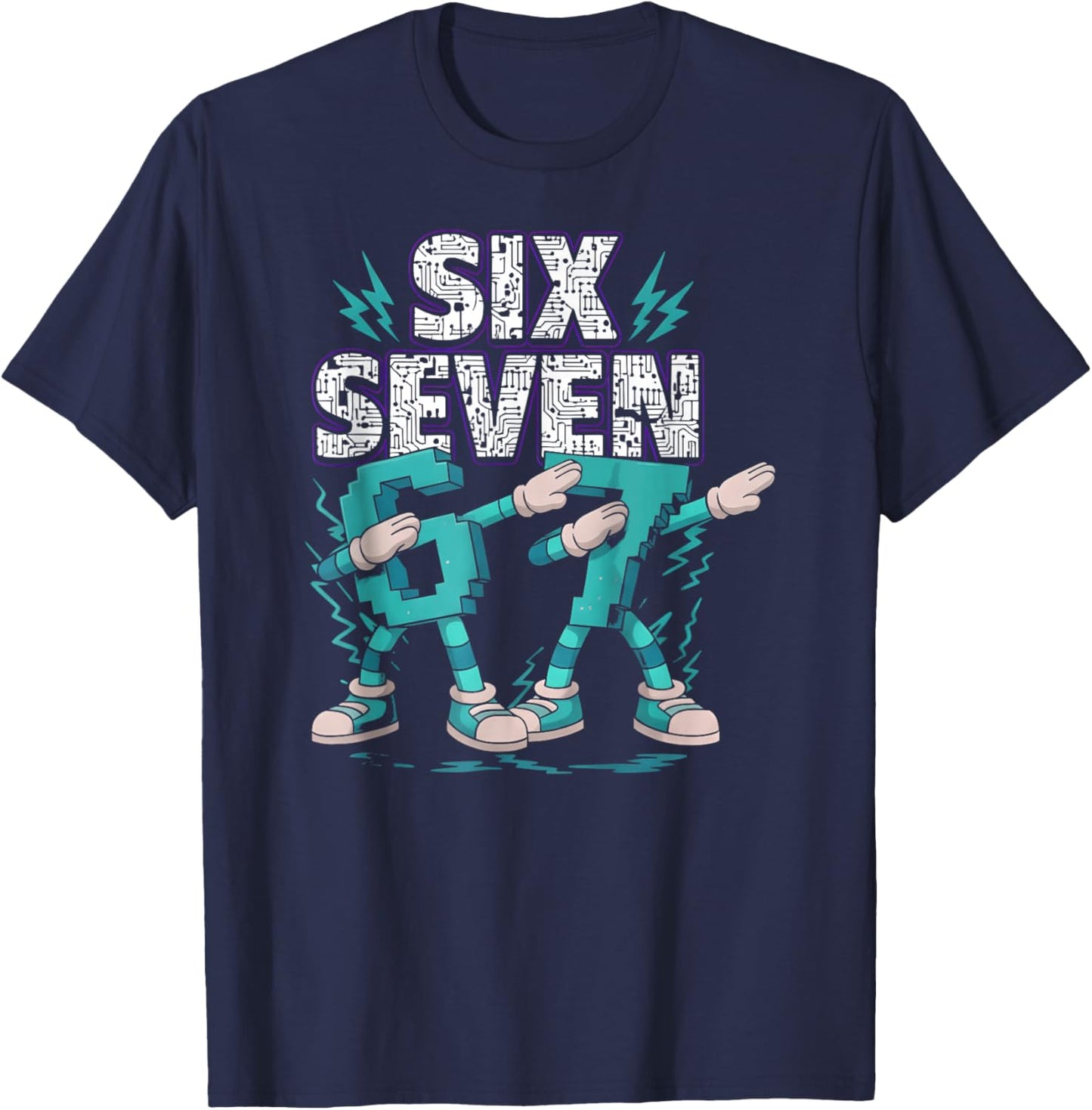 Meme 67 Dabbing Six Seven 6 7 Brainrot Fun Boys Kids T-Shirt - T-Shirt | Navy