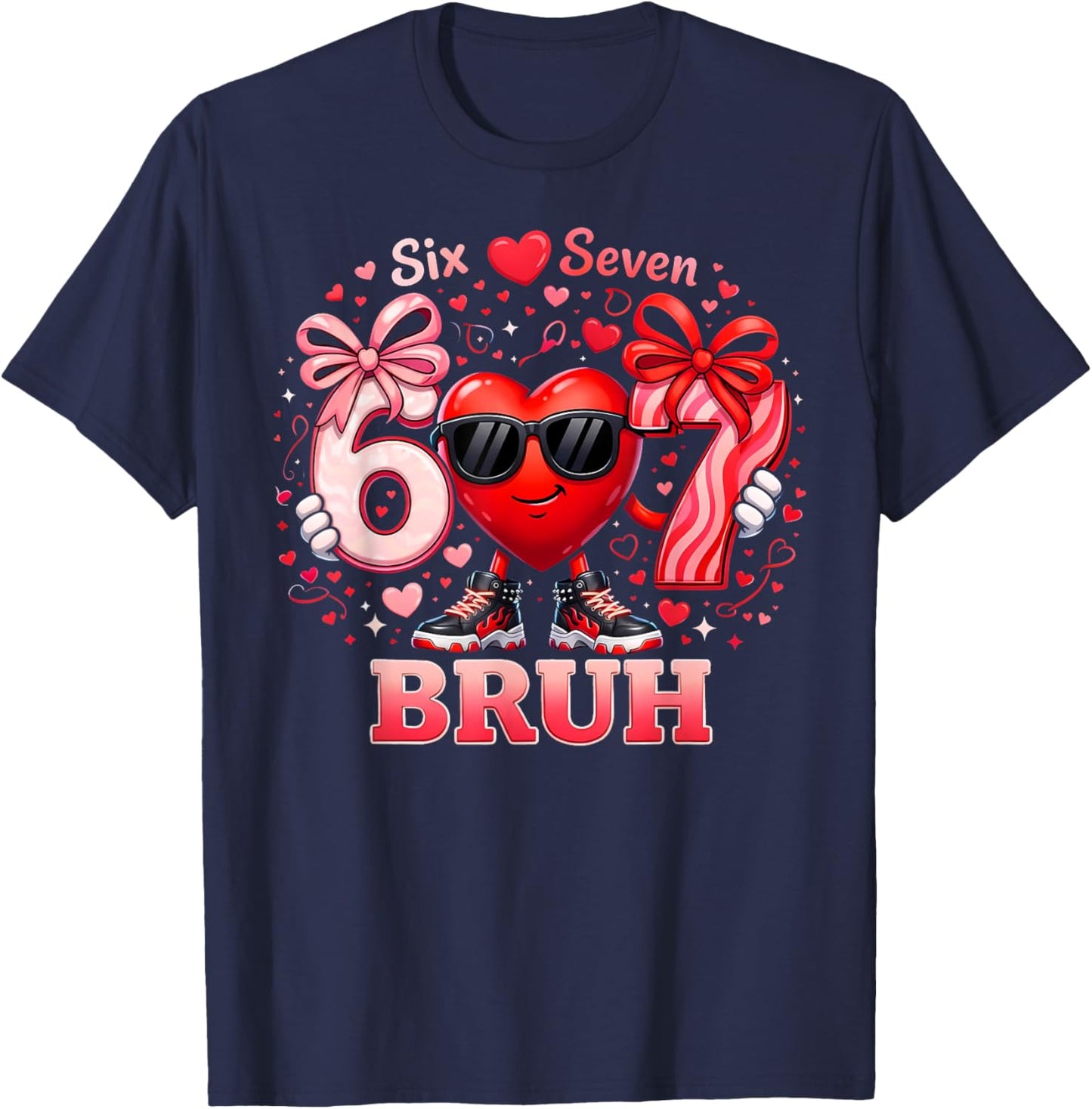 Bruh 67 Six Seven Heart Dabbing Valentines Day Boys T-Shirt - T-Shirt | Navy