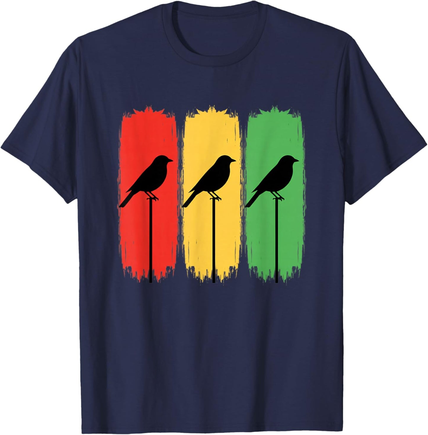 Reggae Bird Silhouette Rasta Colors Music Vibes Jamaica T-Shirt - T-Shirt | Navy