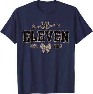 Hello Eleven Est 2014 Leopard Coquette Bow 11th Birthday T-Shirt - T-Shirt | Navy