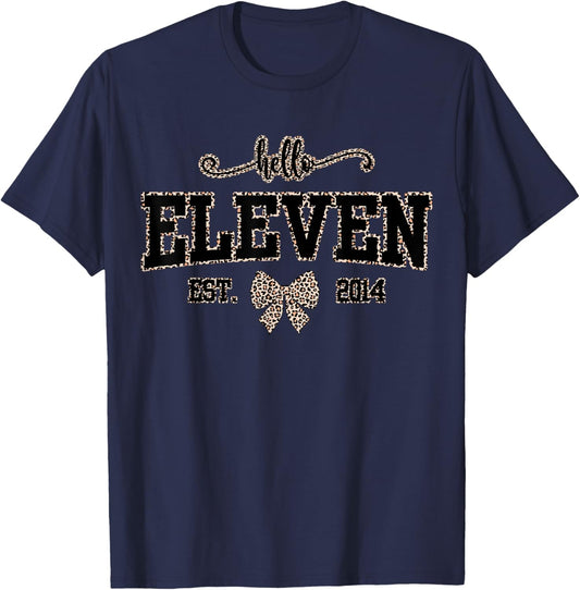 Hello Eleven Est 2014 Leopard Coquette Bow 11th Birthday T-Shirt - T-Shirt | Navy