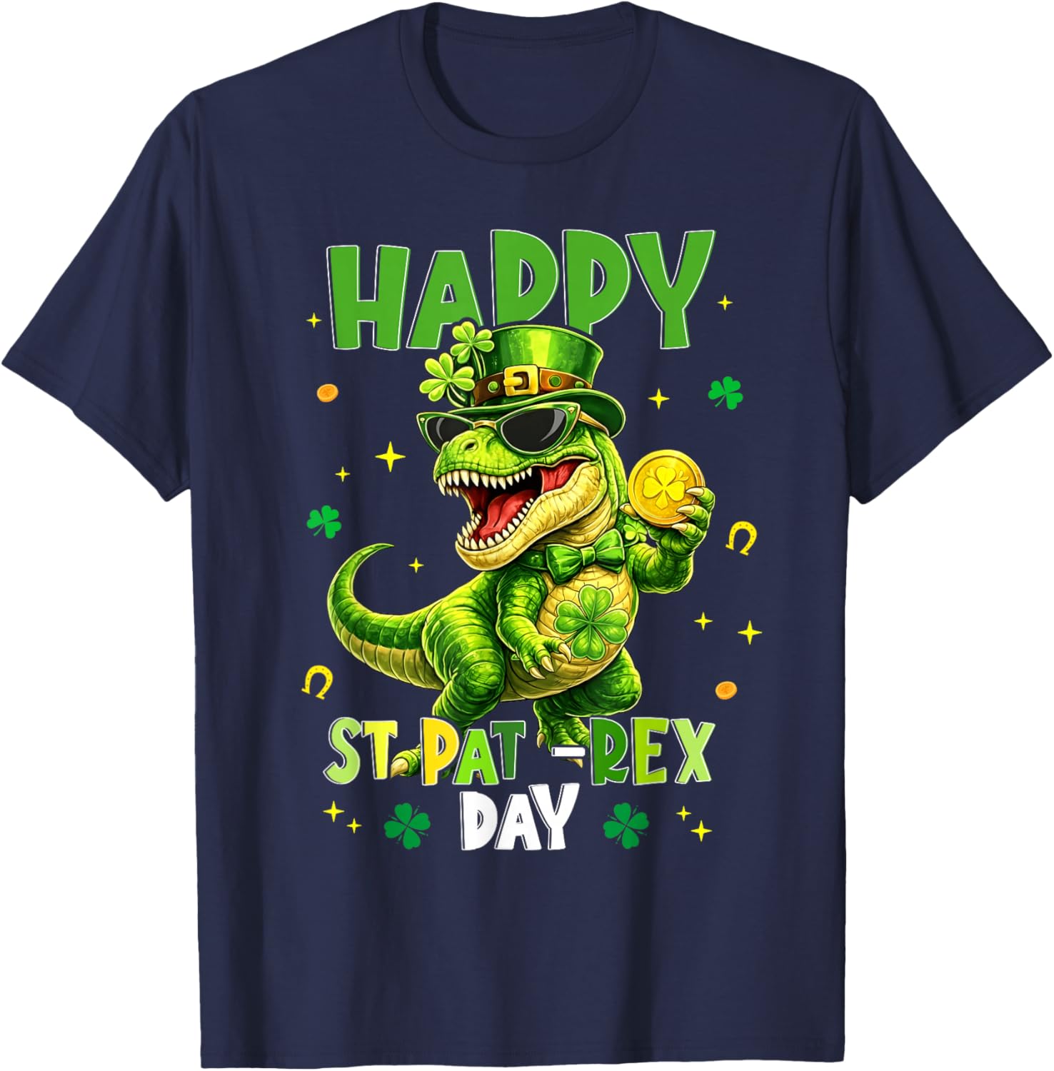 Happy St Patricks Day Pa-trex Dinosaur Shamrock Boys Kids T-Shirt - T-Shirt | Navy