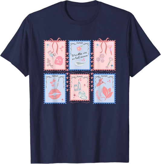 Esthetician Nurse Botox Injector Scalloped Stamp Dermatology T-Shirt - T-Shirt | Navy