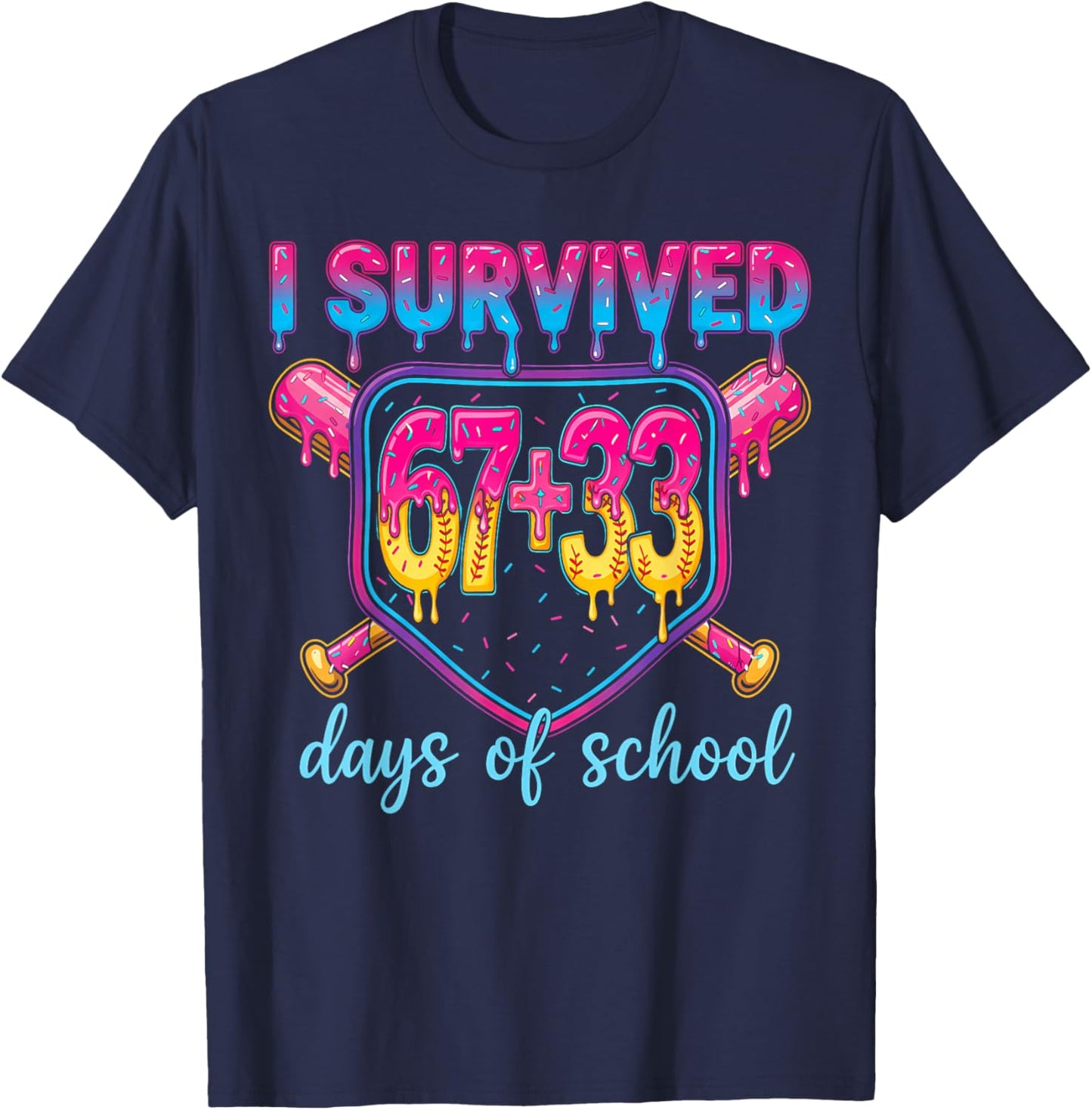 I Survived 67+33 Days of School 100 Days 6 7 Kids Boys Girls T-Shirt - T-Shirt | Navy