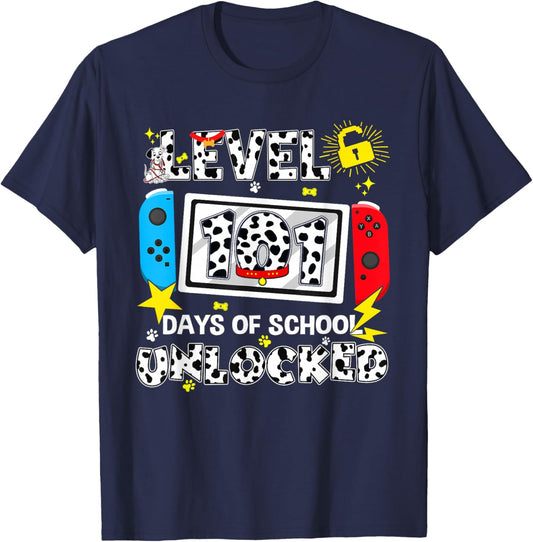 Level Unlocked Game Controller 101 Days School 100 Days T-Shirt - T-Shirt | Navy