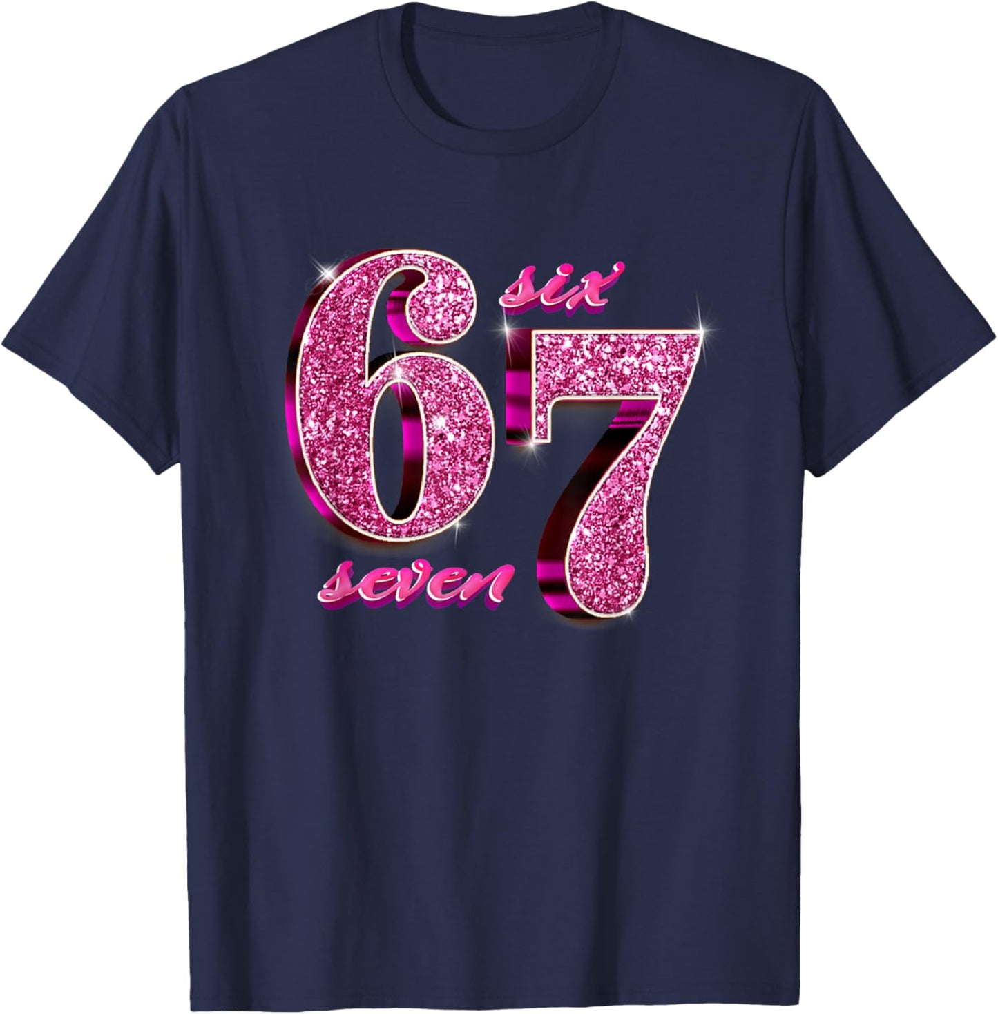 Funny Girls Pink Coquette 67 Six Seven Meme Brainrot T-Shirt - T-Shirt | Navy