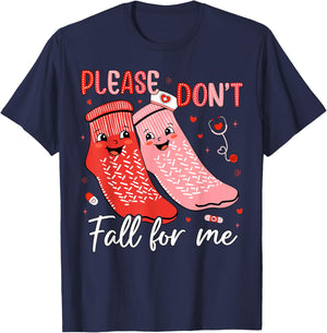Please Don't Fall for Me Nurse Valentines Red Socks Women T-Shirt - T-Shirt | Navy