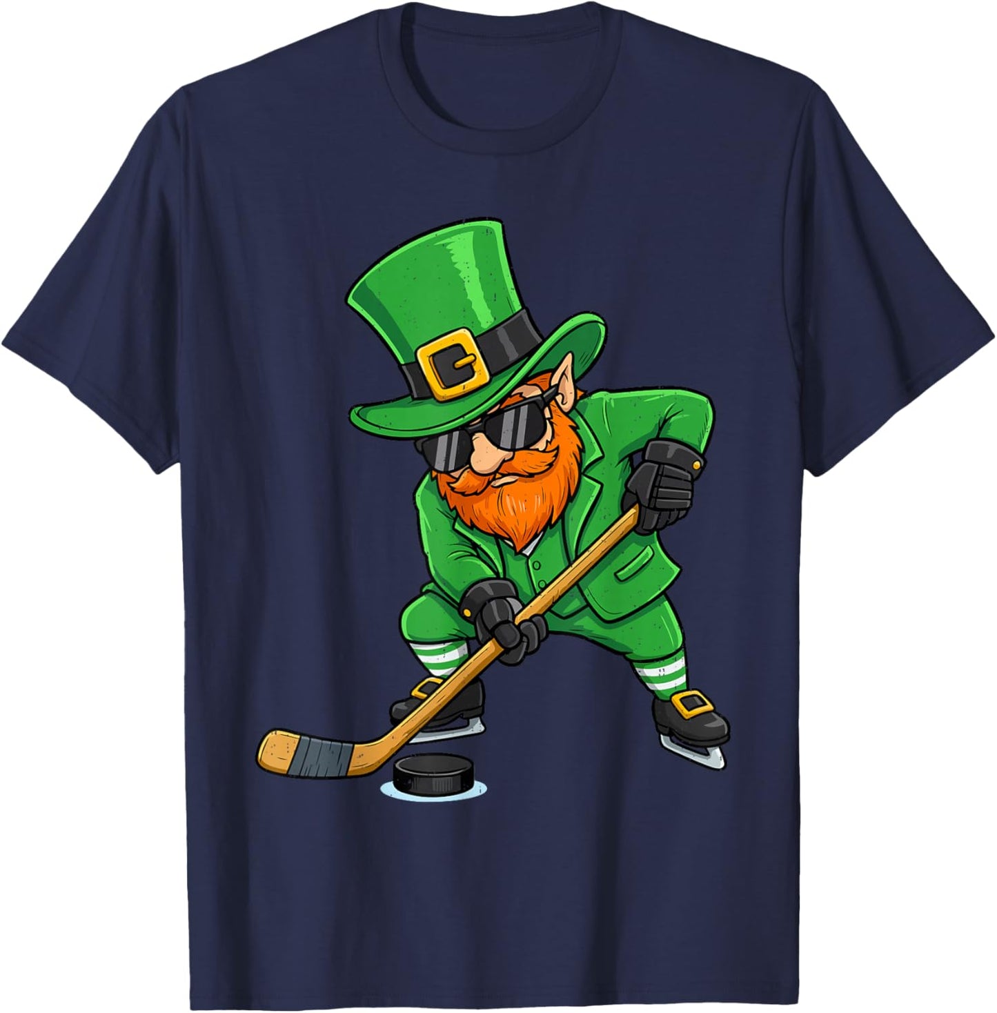 Leprechaun Playing Hockey St Patricks Day Sport Men Boys Kid T-Shirt - T-Shirt | Navy