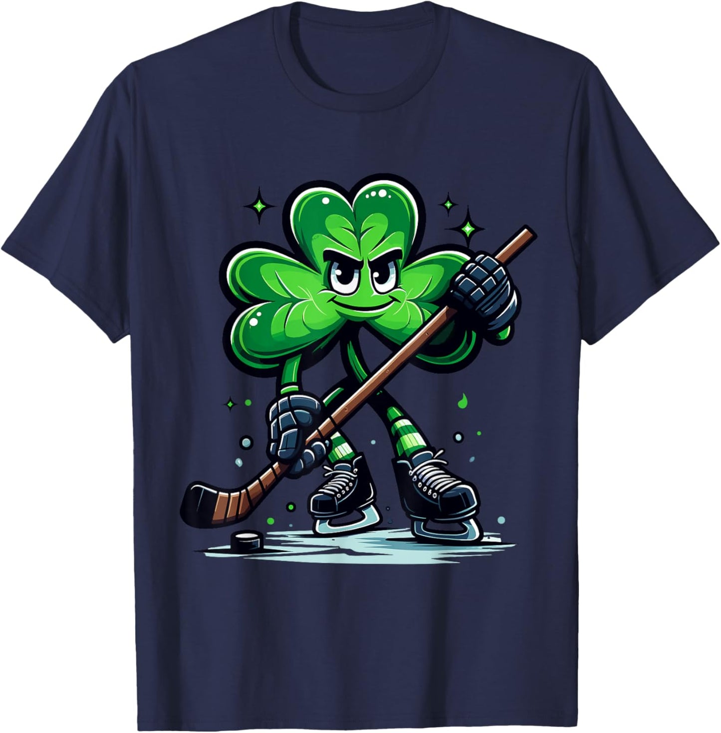 Funny St Patricks Day Ice Hockey Lovers Shamrock Irish Pride T-Shirt - T-Shirt | Navy