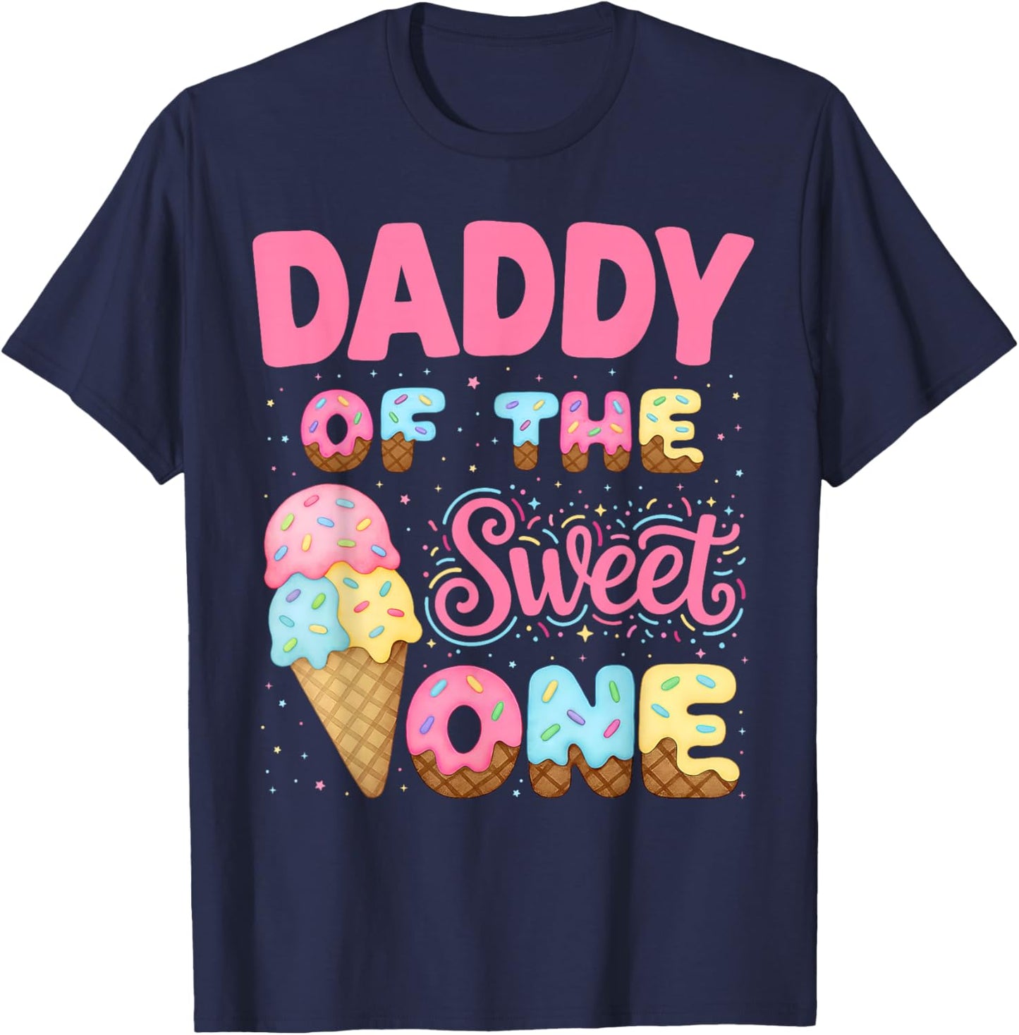 Daddy of The Sweet One Ice Cream Matching Birthday Family T-Shirt - T-Shirt | Navy