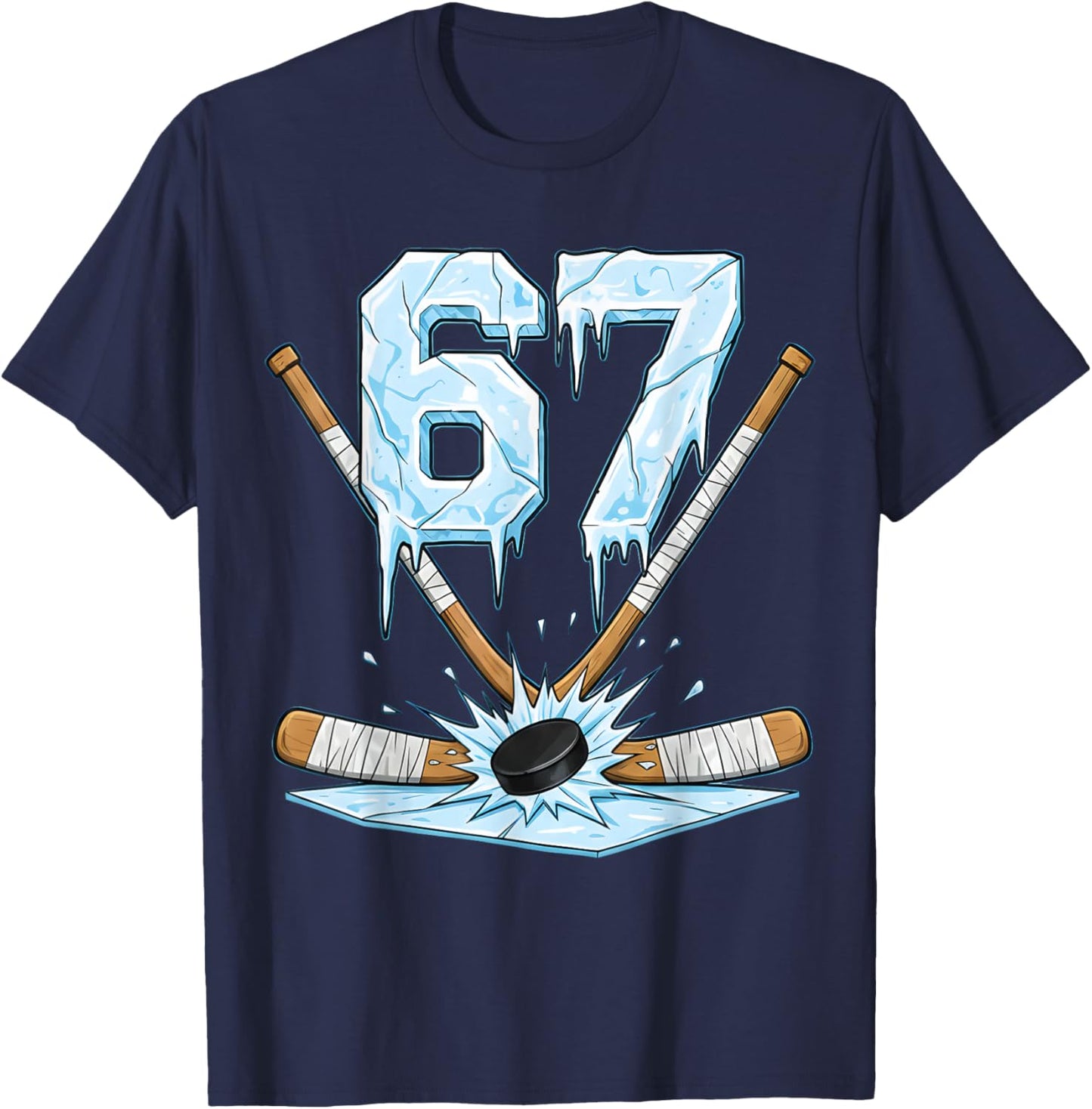 Funny Hockey 67 Meme 6-7 Six Seven Gen Alpha Ice Hockey 67 T-Shirt - T-Shirt | Navy