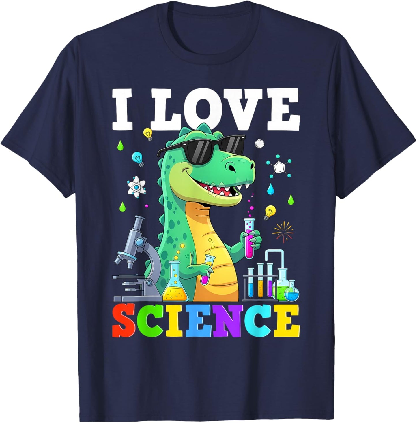 Dinosaur T-rex Design I Love Science Kids Funny Chemistry T-Shirt - T-Shirt | Navy