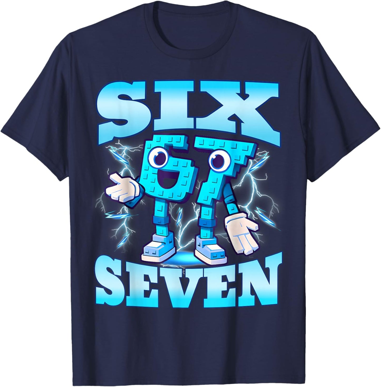 Six Seven 6 7 Italian Funny 67 Kids Boys Girls Gaming Meme T-Shirt - T-Shirt | Navy