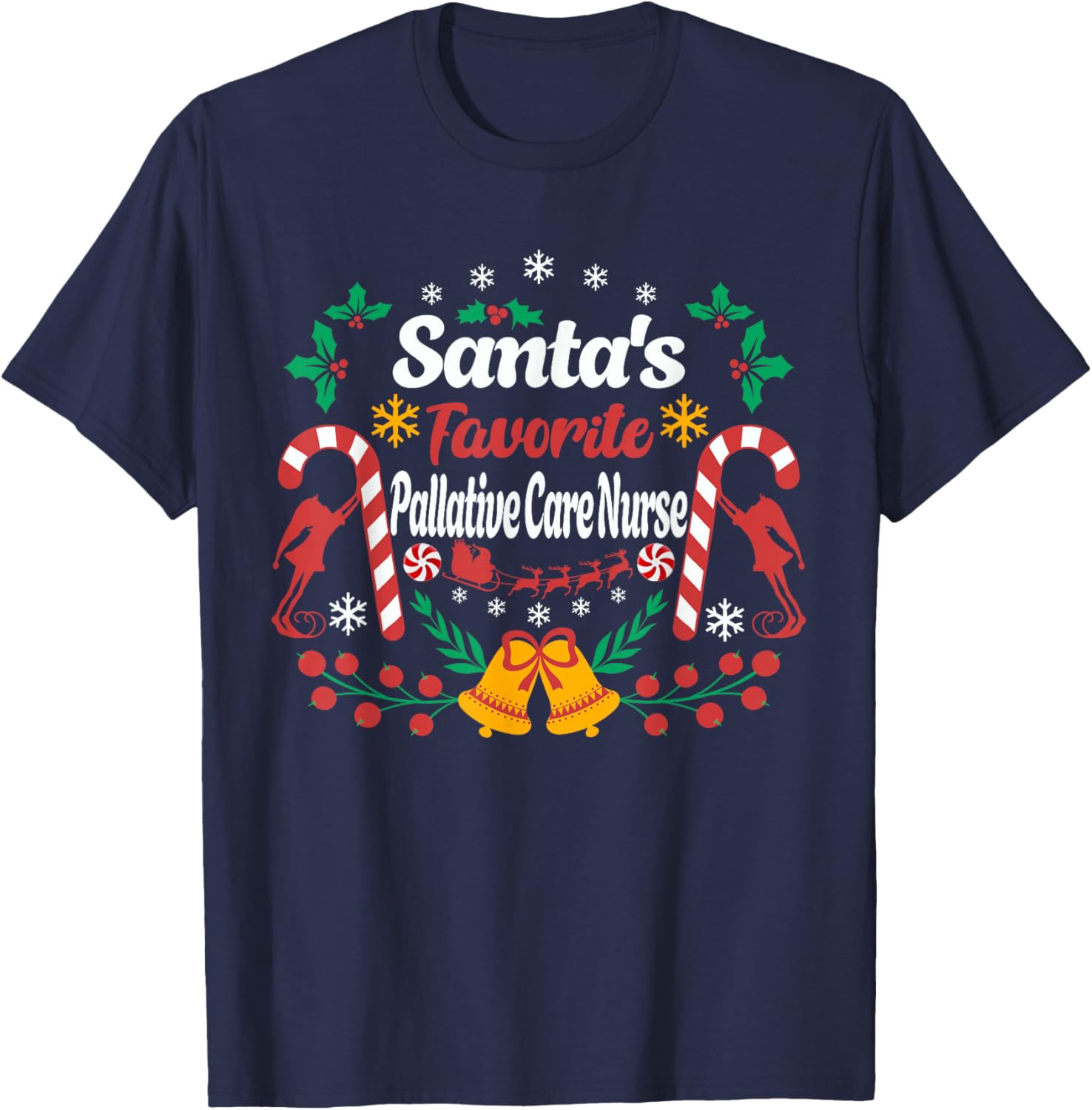 Santa's Favorite Palliative Care Nurse Fun Christmas Season T-Shirt - T-Shirt | Navy