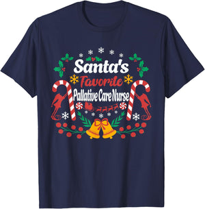 Santa's Favorite Palliative Care Nurse Fun Christmas Season T-Shirt - T-Shirt | Navy