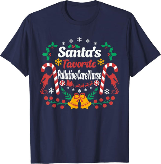 Santa's Favorite Palliative Care Nurse Fun Christmas Season T-Shirt - T-Shirt | Navy