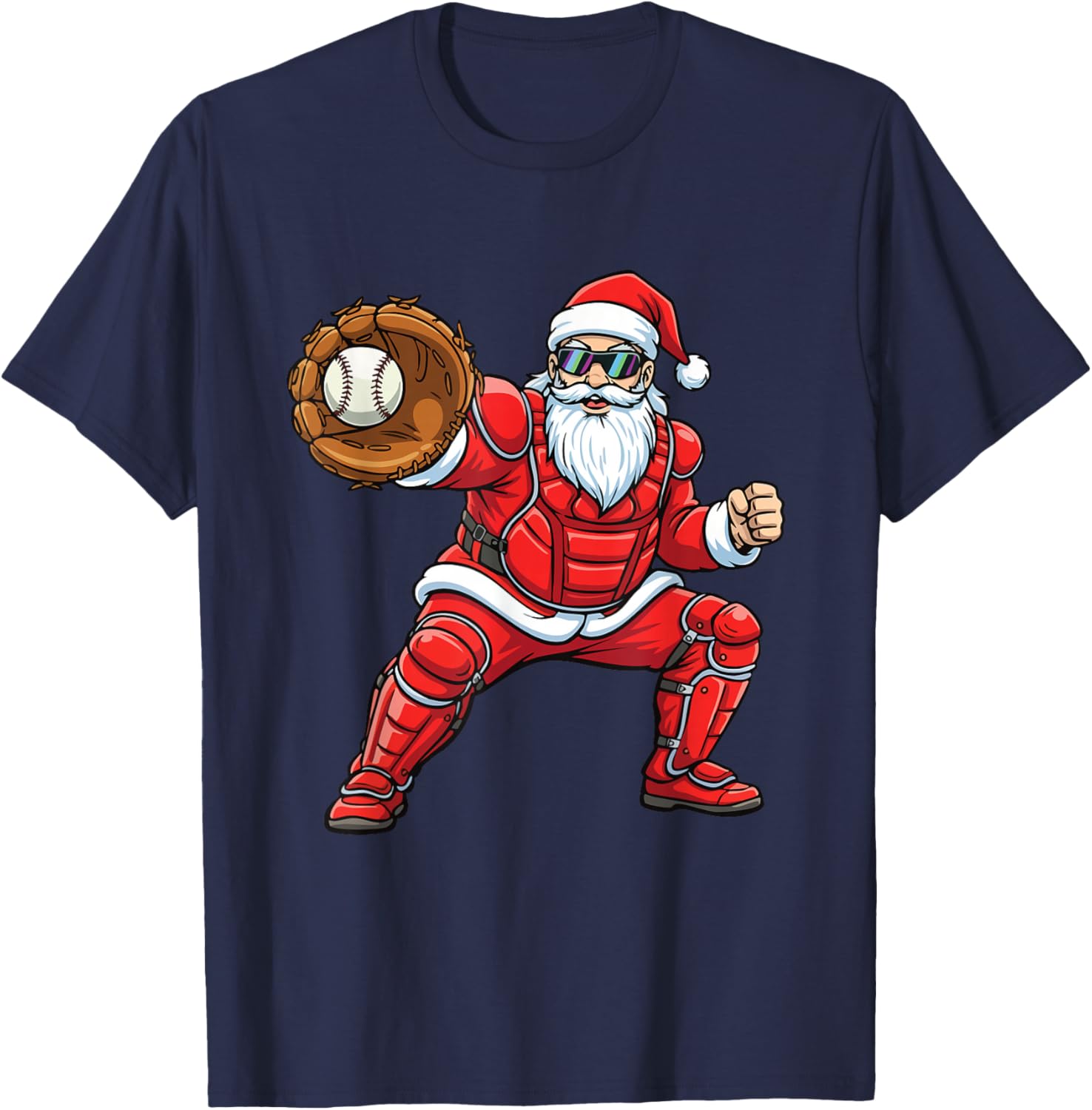 Santa Playing Baseball - Baseball Lover Baseballer Xmas T-Shirt - T-Shirt | Navy