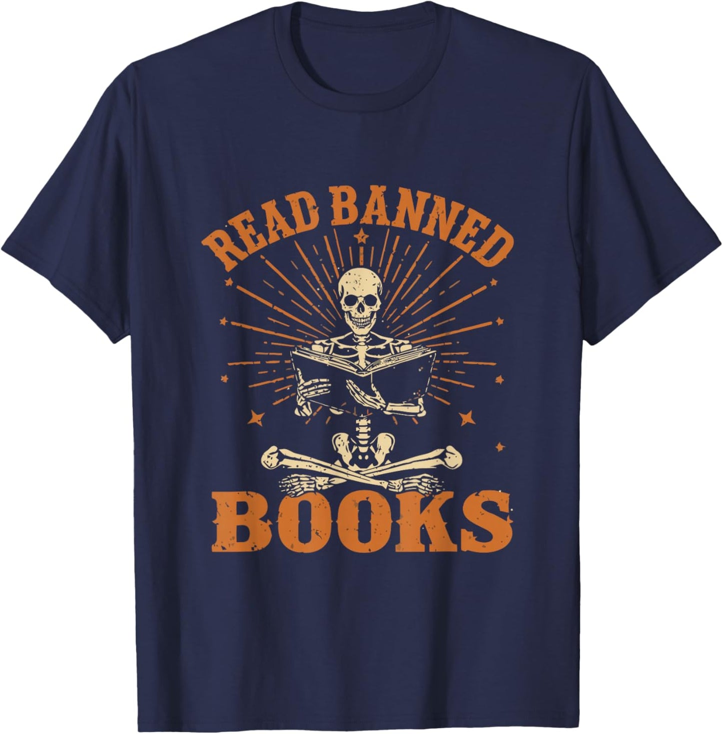 Funny Skeleton Read Banned Books Gain Forbidden Knowledge T-Shirt - T-Shirt | Navy
