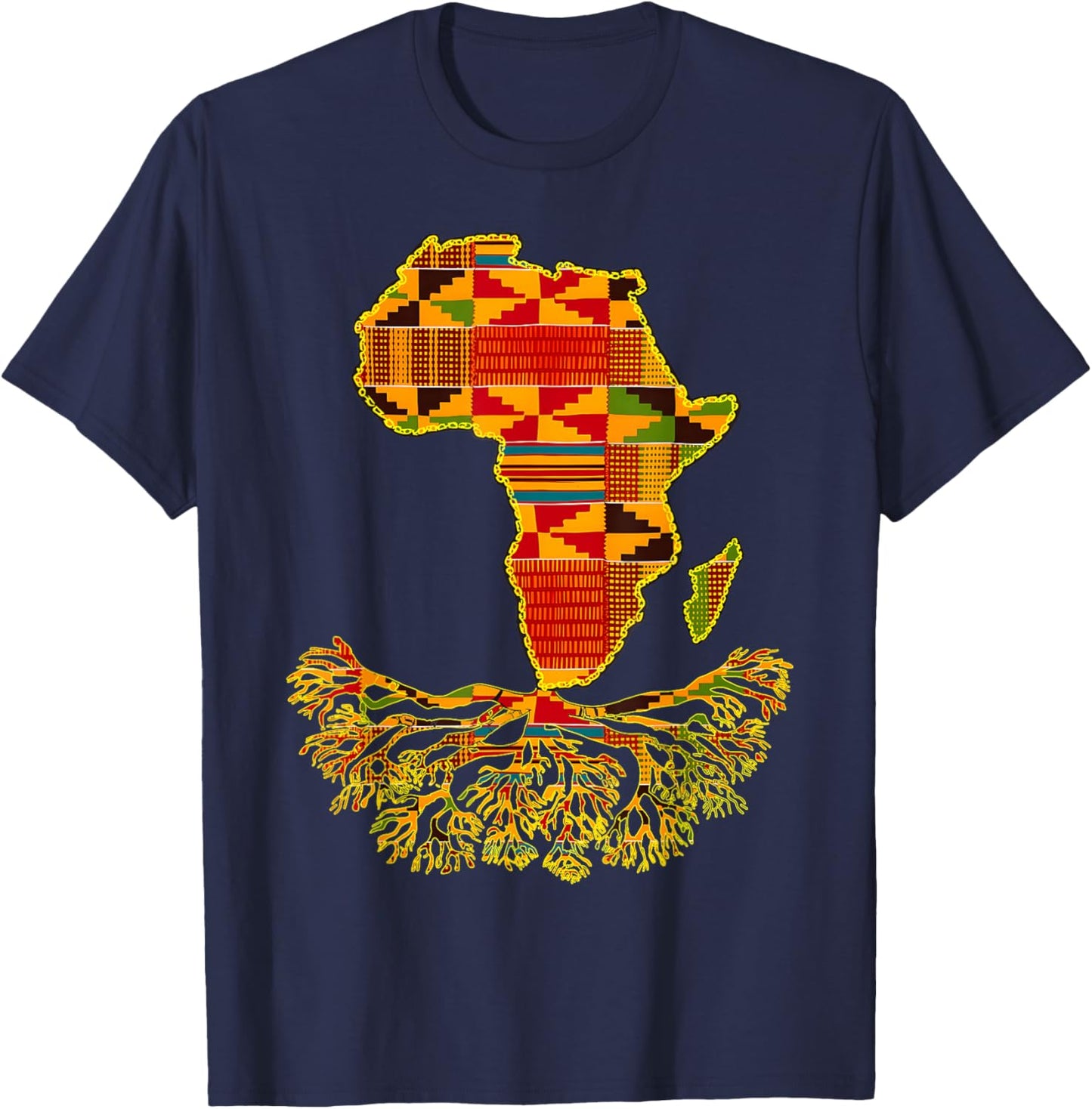 Africa Map Traditional Kente Cloth African Roots Cool T-Shirt - T-Shirt | Navy