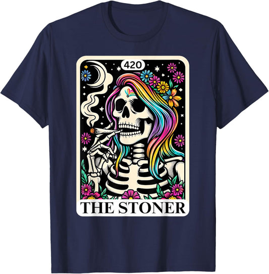 The Stoner Tarot Card Weed Lover Skeleton 420 Cannabis T-Shirt - T-Shirt | Navy