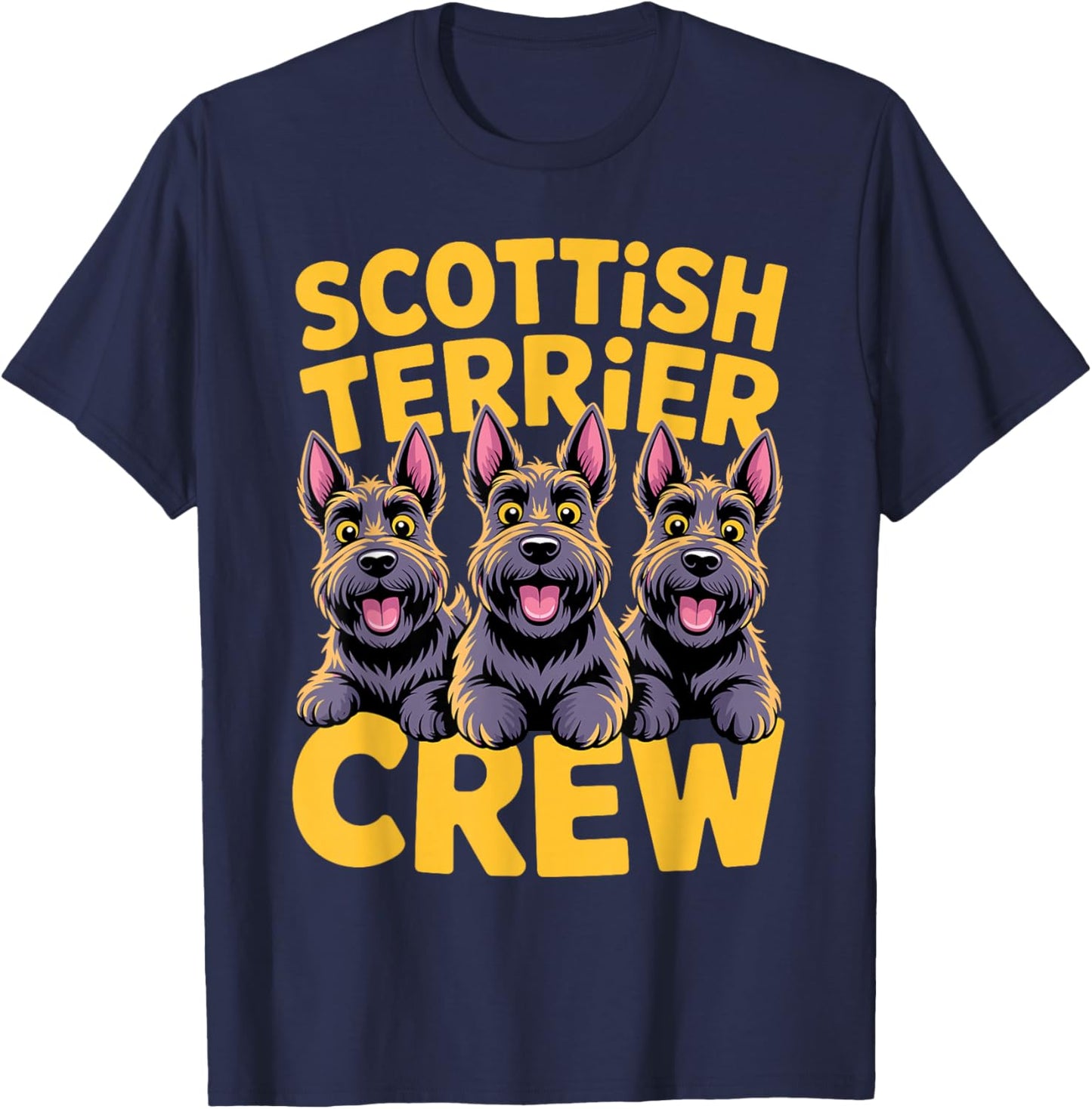 Scottish Terrier Crew Cartoon Aberdeen Pet Breed Scottie Dog T-Shirt - T-Shirt | Navy