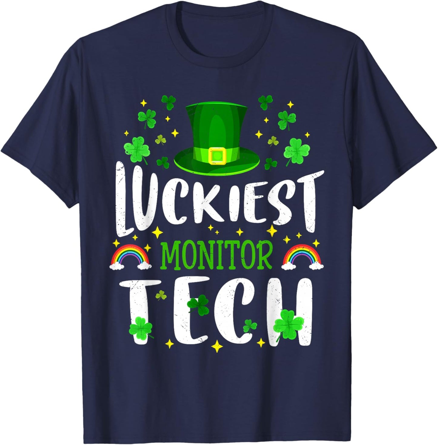 Luckiest Monitor Tech St Patricks Day Leprechaun T-Shirt - T-Shirt | Navy