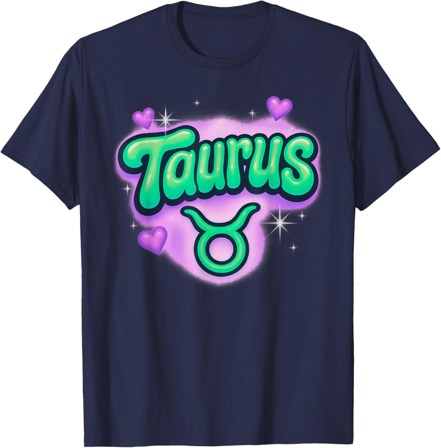 Taurus Zodiac Pastel Airbrush Cute Astrology Graphic T-Shirt - T-Shirt | Navy