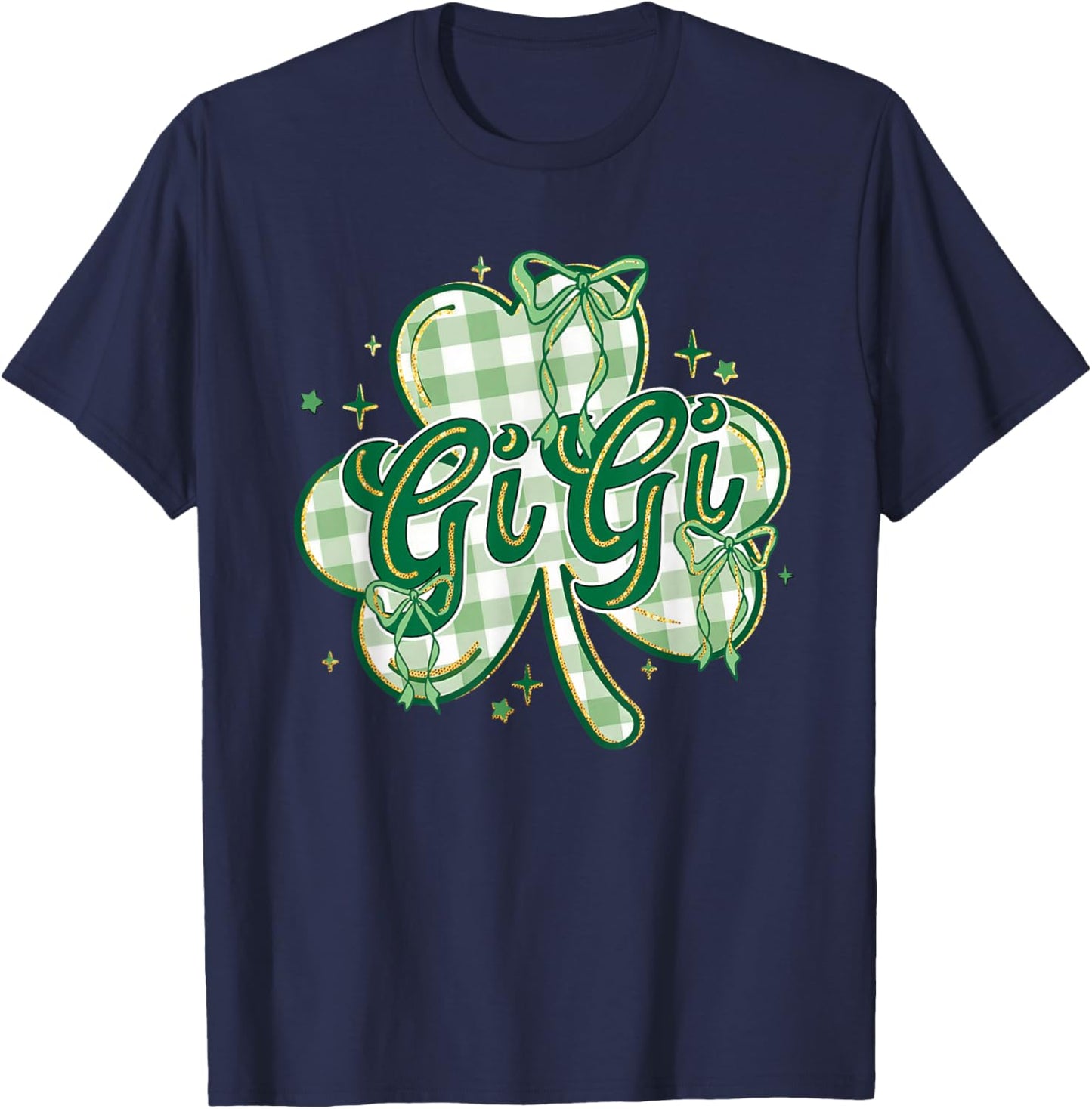 Lucky Gigi St Patricks Day Grandma Coquette Bow Shamrock T-Shirt - T-Shirt | Navy