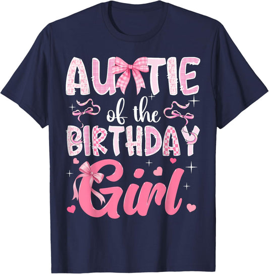 Auntie of The Birthday Girl Pink Coquette Bow Family T-Shirt - T-Shirt | Navy