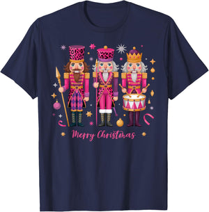 Pink Leopard Nutcracker Christmas Matching Family Men Women T-Shirt - T-Shirt | Navy