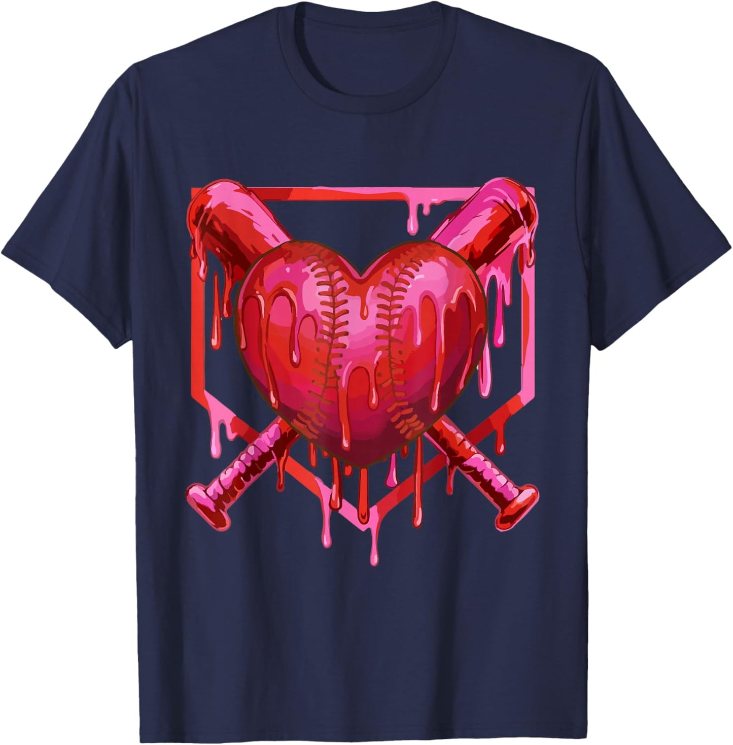Valentines Day Baseball Funny Red Heart Dab Boys Girls Kids T-Shirt - T-Shirt | Navy