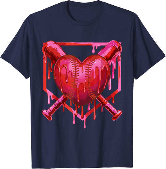 Valentines Day Baseball Funny Red Heart Dab Boys Girls Kids T-Shirt - T-Shirt | Navy