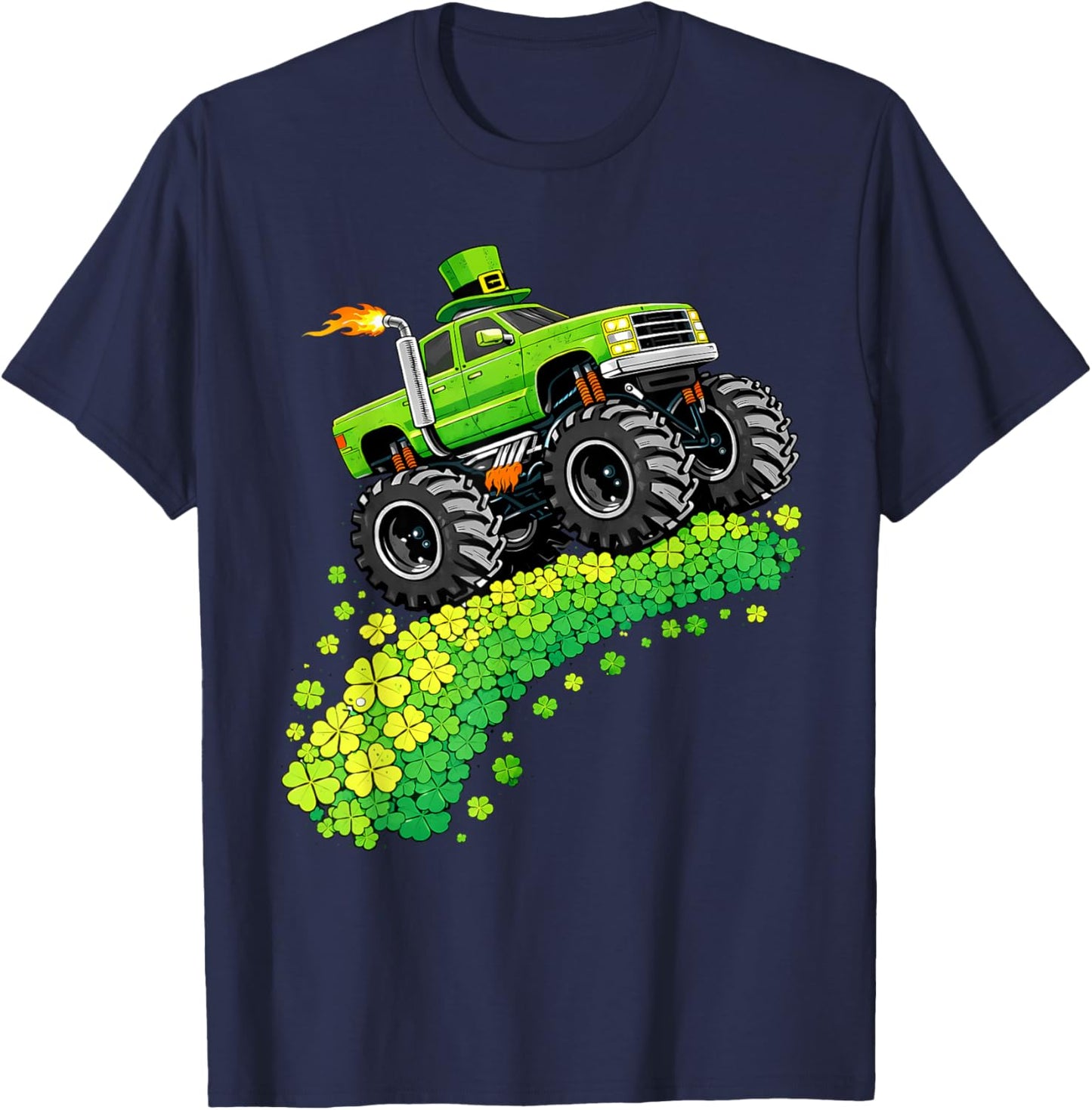 Kids Monster Truck Funny Shamrock St Patrick's Day Boys T-Shirt - T-Shirt | Navy
