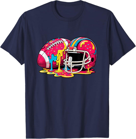 Football Drip for Boys Ice Cream Dripping Teen Football T-Shirt - T-Shirt | Navy