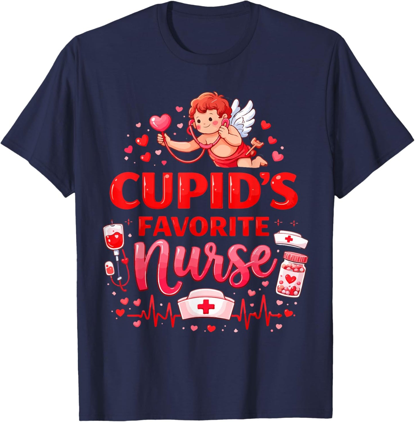 Women's Valentine Cupid’s Favorite Nurse ER Heart Girl Women T-Shirt - T-Shirt | Navy