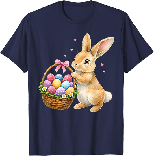 Happy Easter Bunny Eggs Basket Cute Rabbit Men Women Kids T-Shirt - T-Shirt | Navy