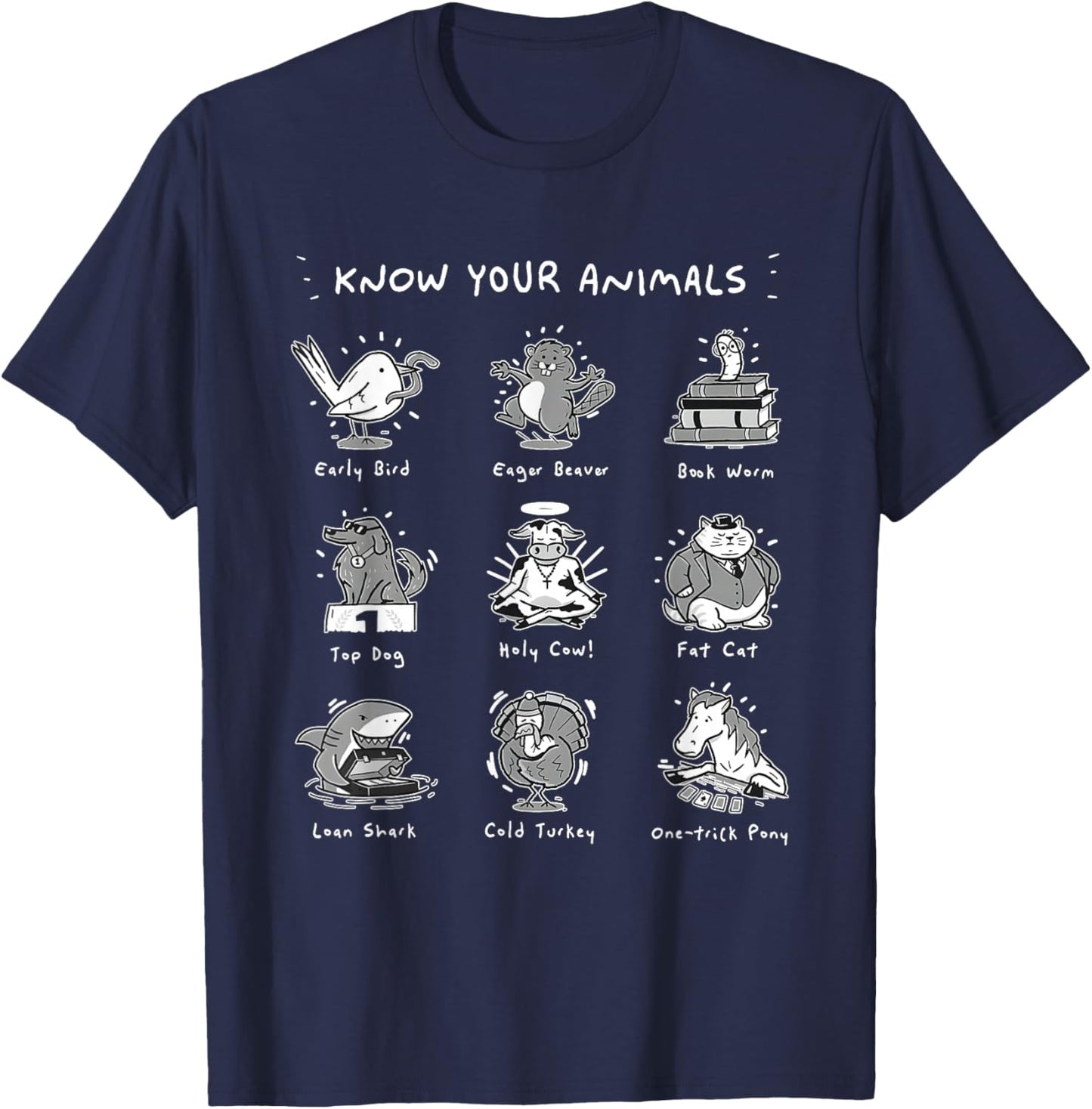 Know Your Animals Early Bird Eager Beaver Bookworm Top Dog T-Shirt - T-Shirt | Navy