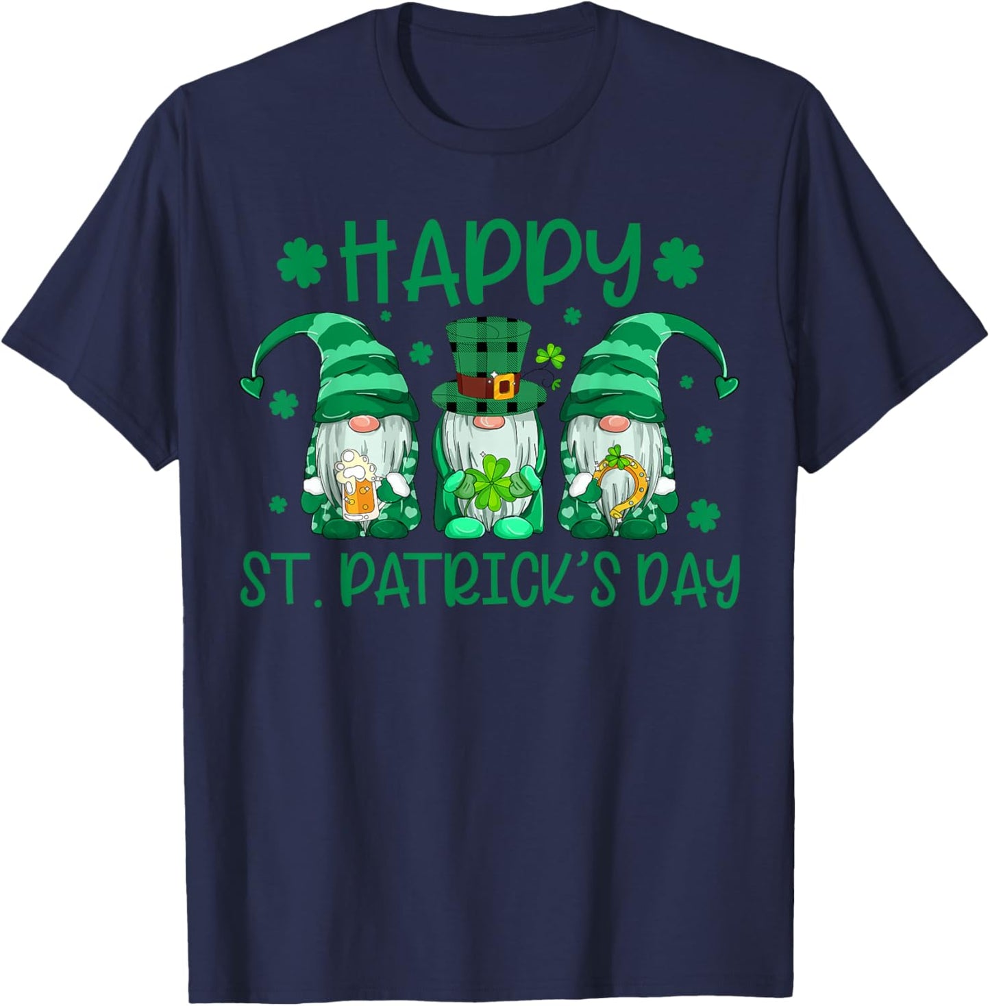 Happy St Patricks Day Gnome Shamrock Irish Lucky Green Fun T-Shirt - T-Shirt | Navy